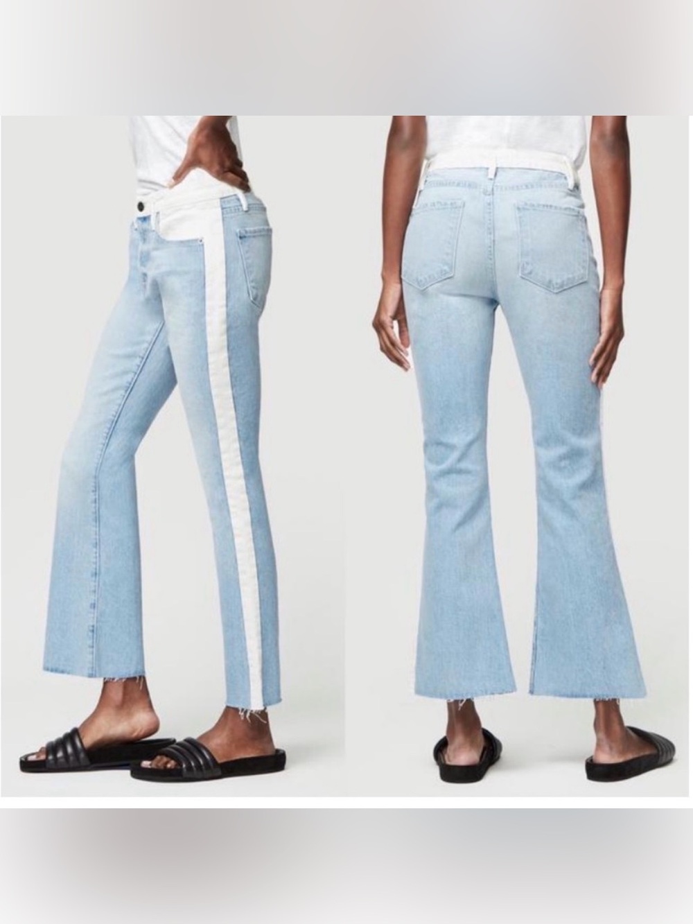 FRAME DENIM Le Crop Mini Boot Olin White Color Block Flare Fray Hem Size 28